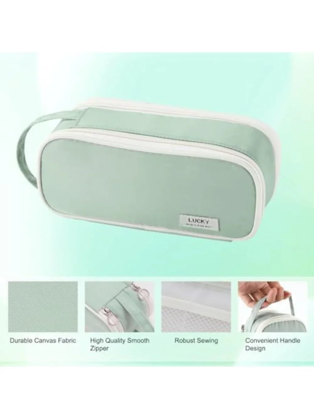 Stylish Large Green Pencil Case for Girls & Teens - Zipper Pouch for School